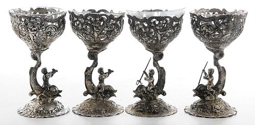 Four German Silver Figural Goblets