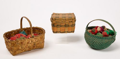 Three Miniature Painted Baskets