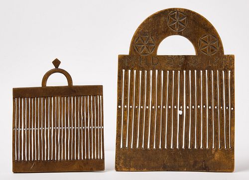 Two Carved Tape Looms - Dated 1848