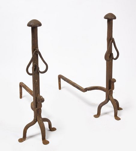 Pair of Iron Andirons with Hearts