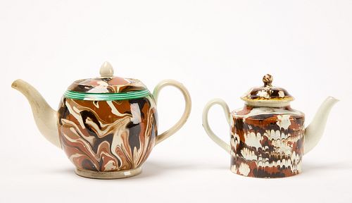 Two Mochaware Tea Pots