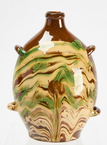 Redware Flask with Slip Decoration