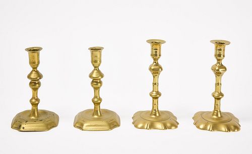 Two Pairs of Early Brass Candlesticks