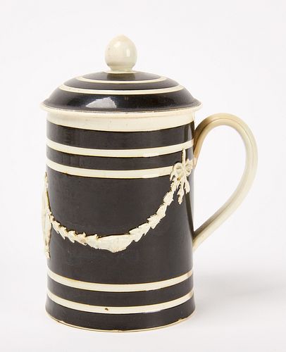 Covered Pearlware Mug with Applied Swags
