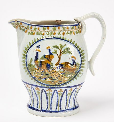 Large Prattware Pitcher with Peacocks