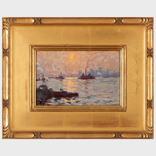 Everett Longley Warner (1877-1963): Sunset, New York Harbor