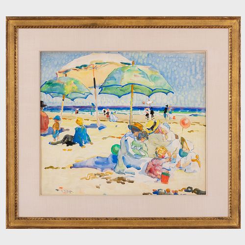 Alice Schille (1869-1955): Beach Scene: Shinecock