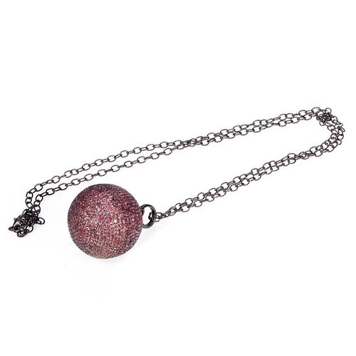 Pink sapphire and blackened silver pendant-necklace
