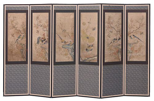 Asian Six-Panel Painted Folding Screen