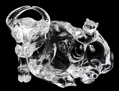 Rock Crystal Carved Water Buffalo and Boy