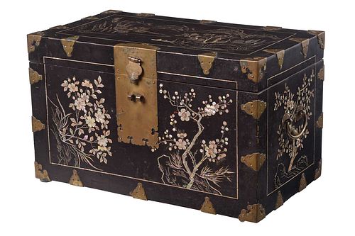 Korean Black Lacquer Trunk with Mother of Pearl Inlay 