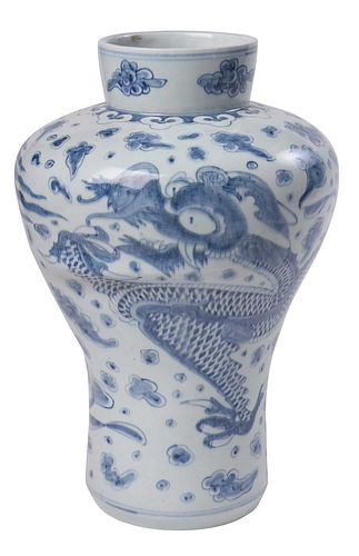 Korean Bunwon Porcelain Blue and White Dragon Jar