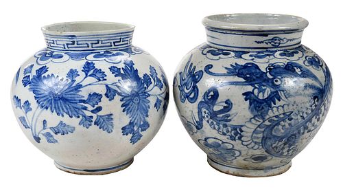 Two Korean Bunwon Blue and White Porcelain Jars