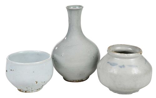 Three Korean Blue Glazed Porcelain Vessels