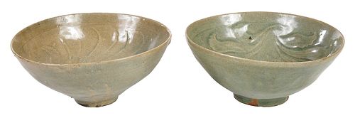 Two Korean Celadon Glazed Earthenware Bowls