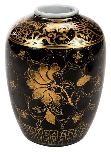 Chinese Black and Gilt Porcelain Vase
