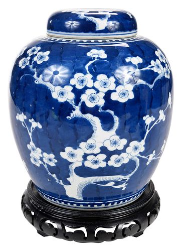Chinese Porcelain Prunus Blossom Ginger Jar with Stand