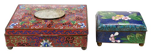 Two Chinese Lidded Cloisonne Boxes