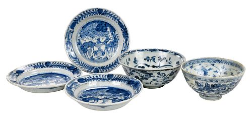 Five Chinese Blue and White Porcelain Dishes