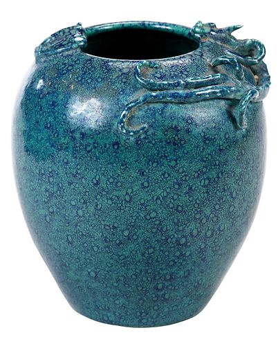 Chinese Porcelain Teal and Blue Speckled Vase