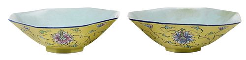 Pair of Chinese Yellow Ground Octagonal Porcelain Dishes