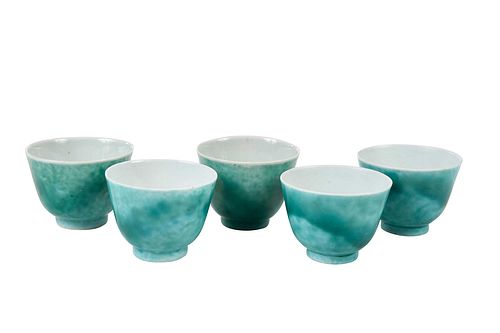 Five Chinese Green Glaze Porcelain Tea Cups