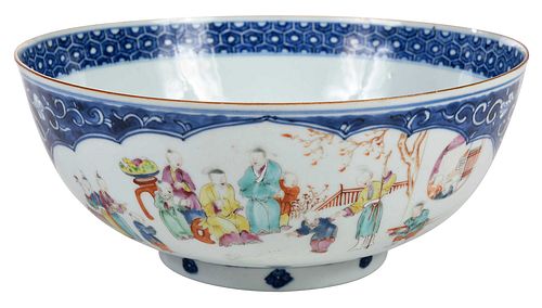 Chinese Underglaze Blue and Enamel Decorated Porcelain Punch Bowl