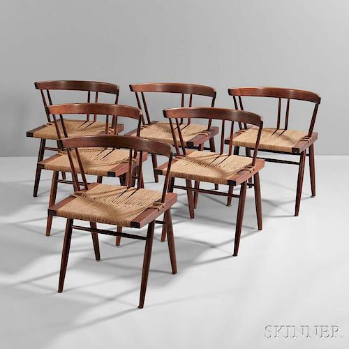 Six George Nakashima Grass-seat Chairs