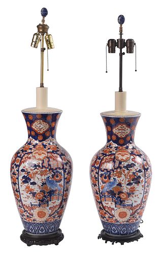 Pair of Imari Porcelain Vases Converted to Lamps