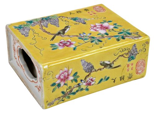 Chinese Enamel Decorated Porcelain Arm Rest