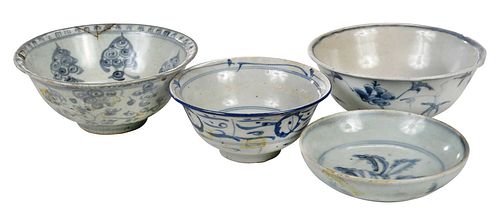 Four Chinese Blue and White Porcelain Bowls