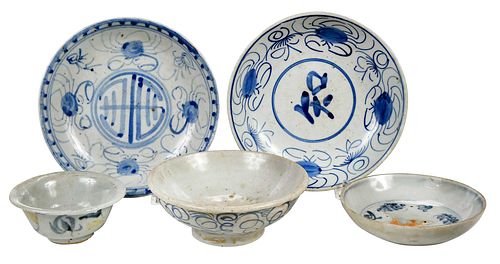 Five Chinese Blue and White Porcelain Dishes
