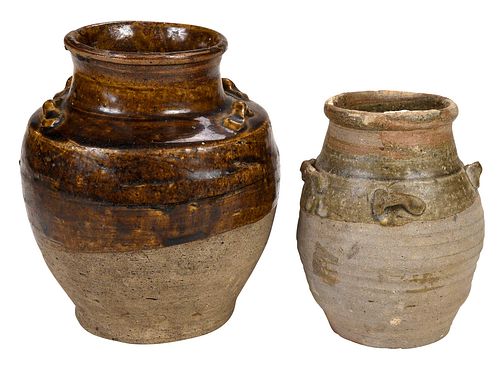 Two Chinese Brown Glazed Storage Pottery Jars
