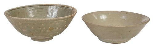 Two Chinese Celadon Glazed Incised Earthenware Bowls