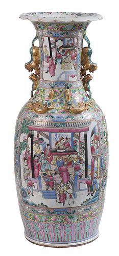 Monumental Chinese Famille Rose Porcelain Floor Vase