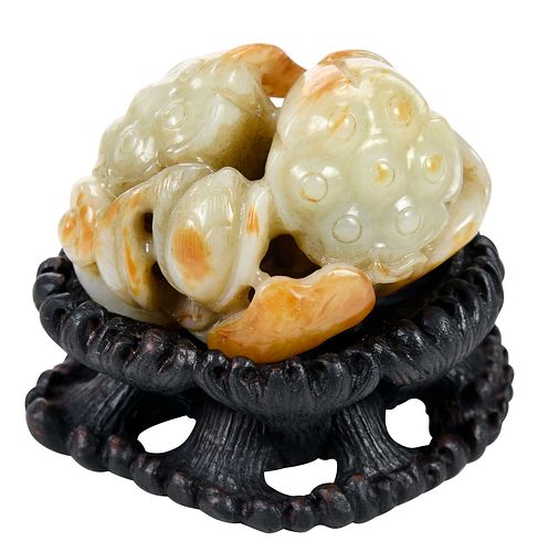 Chinese Carved Jade Lotus and Stand