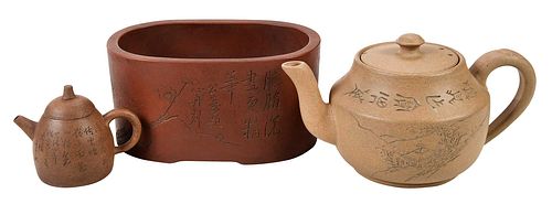 Group of Three Yixing Pottery Objects