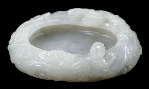 Chinese Carved Jade Brush Washer in Case