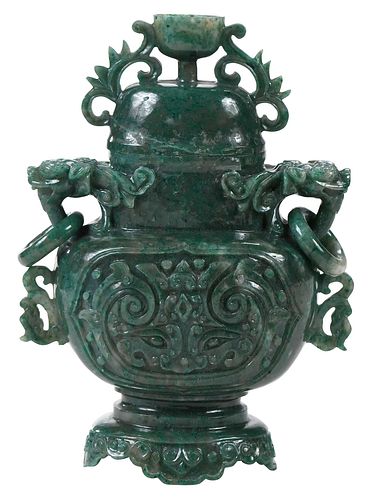 Chinese Lidded Jade Archaic Style Vessel
