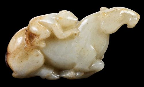 Chinese Carved Jade Horse with Monkey