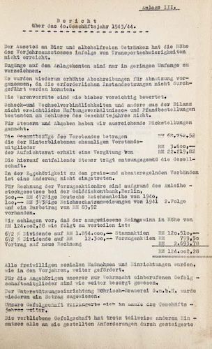 Kosanke, Axel
Bohrisch-Brauerei-Aktiengesellschaft Stettin. Jahresabschlussbericht 1943/44. Typoskript. Stettin, 1944 bzw. Ha