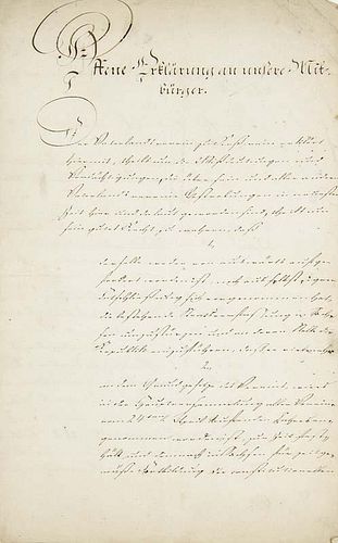 Handschriftliches Mitteilungsblatt des Vaterlandvereins. Folio-Doppelblatt. Tinte auf Papier. 1848.