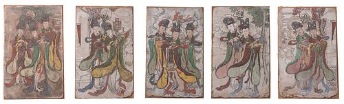 Five Chinese Fresco Panel Paintings