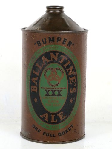 1937 Ballantine's XXX Ale Quart Cone Top Can 202-02 Newark New Jersey