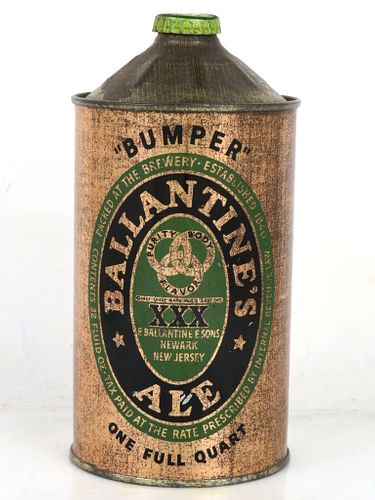 1940 Ballantine's XXX Ale Quart Cone Top Can Unpictured Newark New Jersey