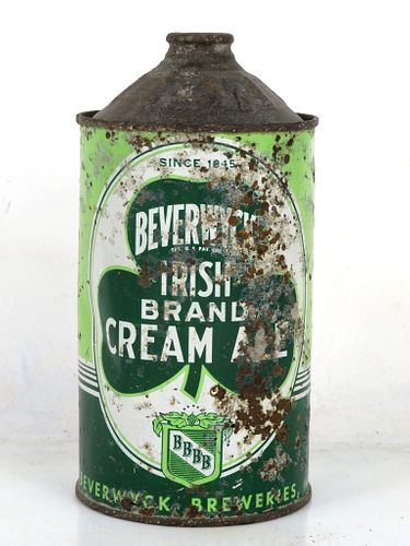 1945 Beverwyck Irish Cream Ale Quart Cone Top Can 203-04 Albany New York