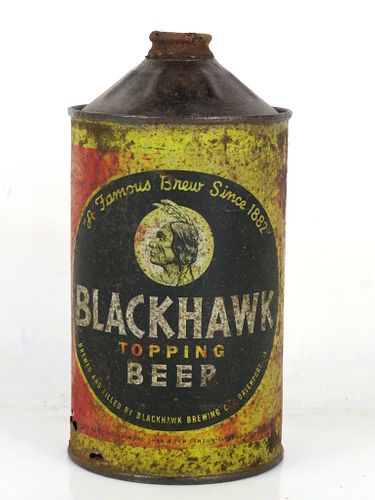 1946 Blackhawk Topping Beer Quart Cone Top Can 203-11 Davenport Iowa