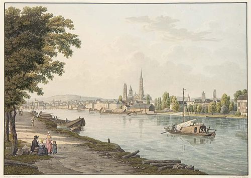 Rouen. Vue prise du Cours. Kolorierte Aquatintaradierung von Thales Fielding nach Luttringshausen. Paris, Dumont, um 1820. Ca