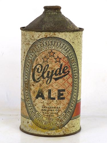 1940 Clyde Ale Quart Cone Top Can 205-12 Fall River Massachusetts
