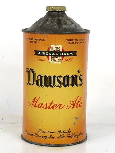 1938 Dawson's Master Ale Quart Cone Top Can 206-09 New Bedford Massachusetts